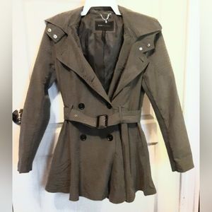 Size s BCBG Maxazria army green hooded belted peplum trench jacket